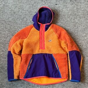 Nike Orange and Purple Hooded Puffer Pullover Jacket